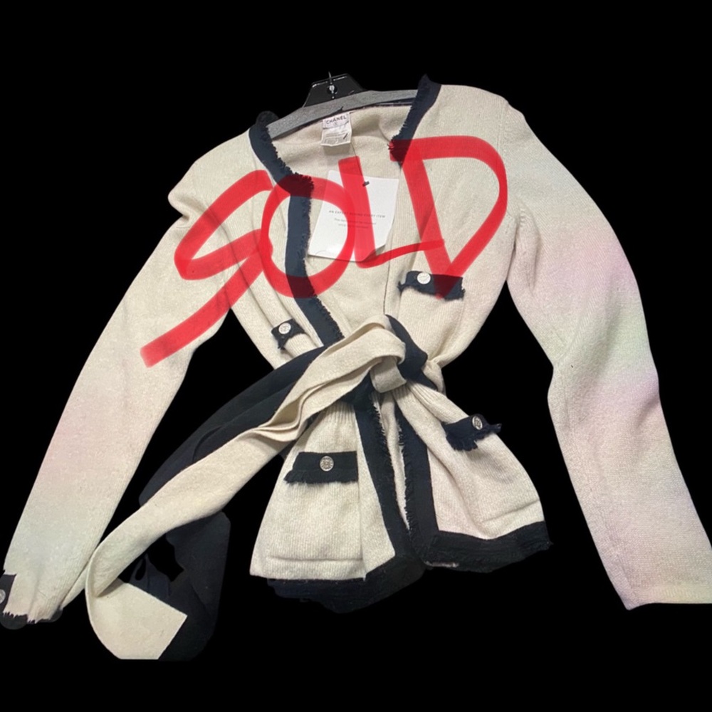Chanel Cashmere Double Belted; Tied Cardigan Sz Small.